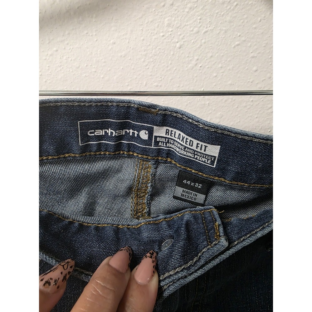 Carhartt Men's Relaxed Fit Jeans 44x32 Dark Wash Workwear Denim Made in Mexico - Picture 2 of 6